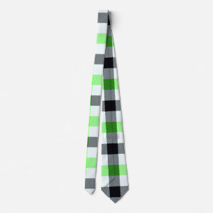 Lime Green, Black, and White Plaid Pattern Neck Tie