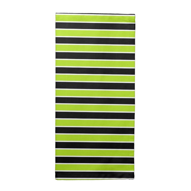 Lime Green, Black and White Stripes Cloth Napkin (Half Fold)