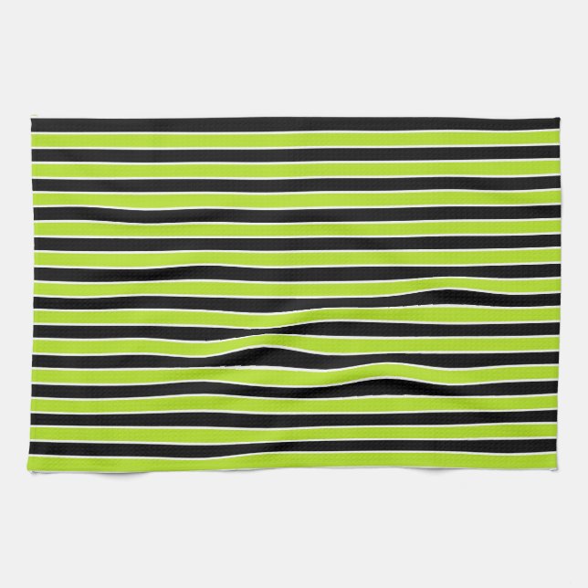 Lime Green, Black and White Stripes Kitchen Towel (Horizontal)