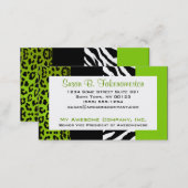 Lime Green & Black Animal Print Zebra and Leopard Business Card (Front/Back)