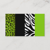 Lime Green & Black Animal Print Zebra and Leopard Business Card (Back)