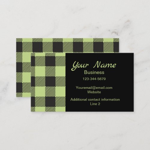 Lime Green Black Buffalo Plaid Check Monogram Business Card