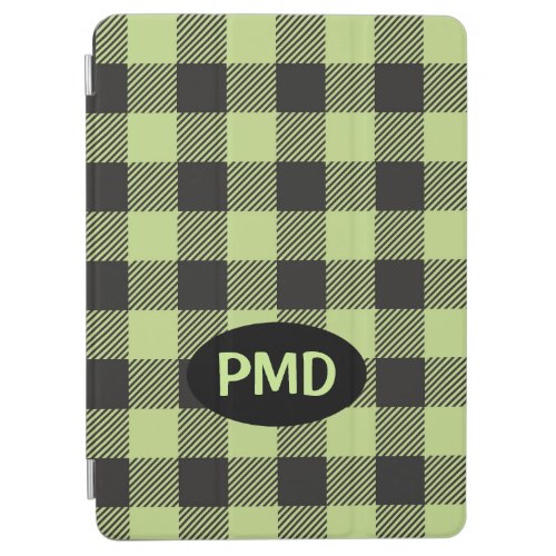 Lime Green Black Buffalo Plaid Check Monogram iPad Air Cover