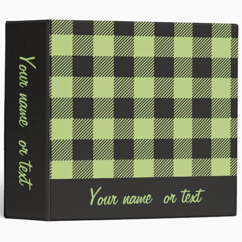 Lime Green Black Buffalo Plaid Check Personalized 3 Ring Binder
