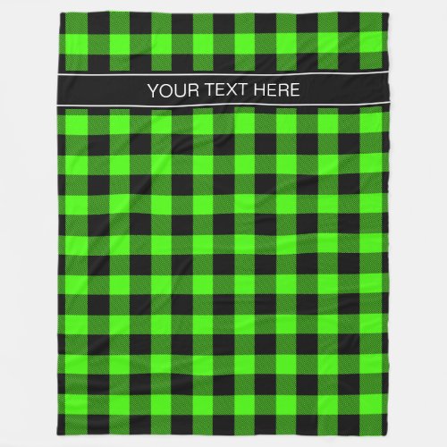 Lime Green Black Buffalo Plaid Name Monogram R Fleece Blanket