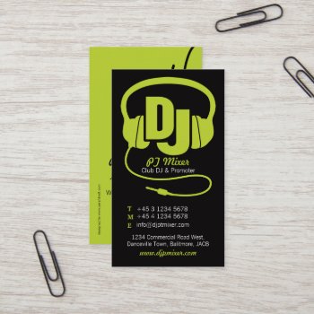 Lime Green & Black Dj Promoter Business Card by Mylittleeden at Zazzle