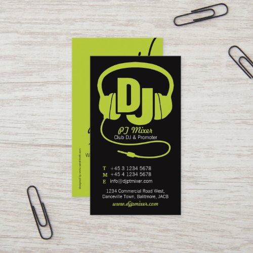 Lime green  black DJ promoter business card