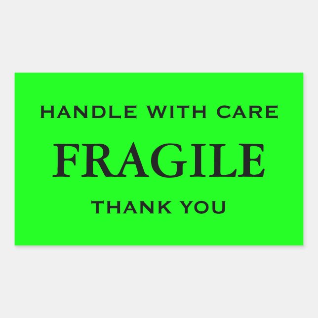 Lime Green/Black Fragile. Handle with Care. Rectangular Sticker (Front)