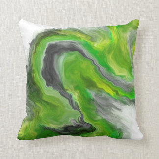 Lime Green Black Gray Jewel Tone Fluid Art Swirl Throw Pillow