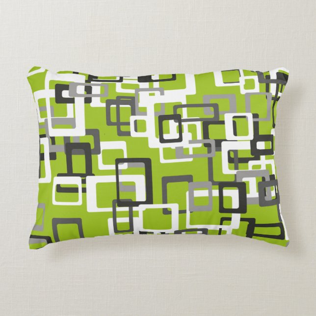 Lime Green Black Gray White Geometric Throw Pillow (Front)