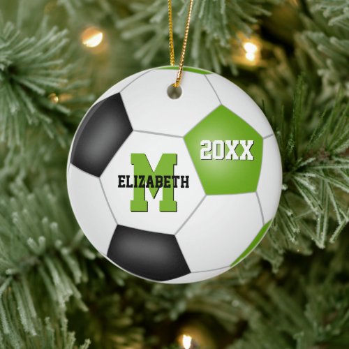 bright green black kids keepsake soccer ceramic ornament