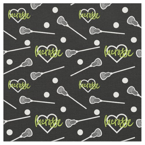 Lime Green Black Lacrosse Sticks  Hearts Pattern Fabric