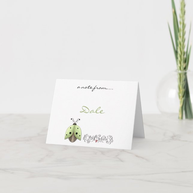 Lime Green Black Ladybugs Personalized Note Cards (Front)