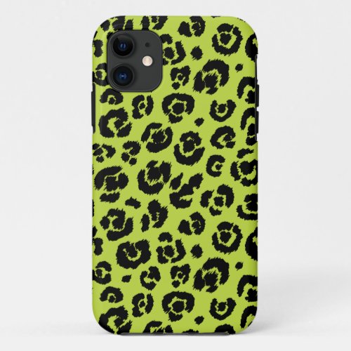 Lime Green Black Leopard Print iPhone 11 Case