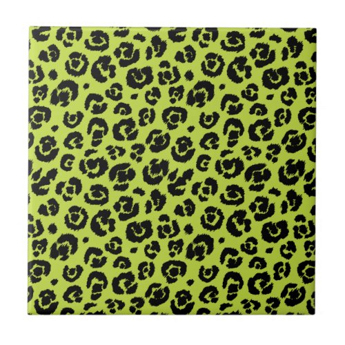 Lime Green Black Leopard Print Tile