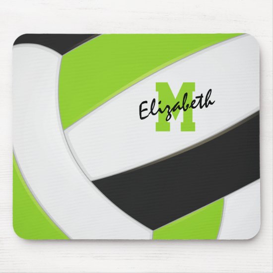 lime green black monogrammed volleyball  mouse pad