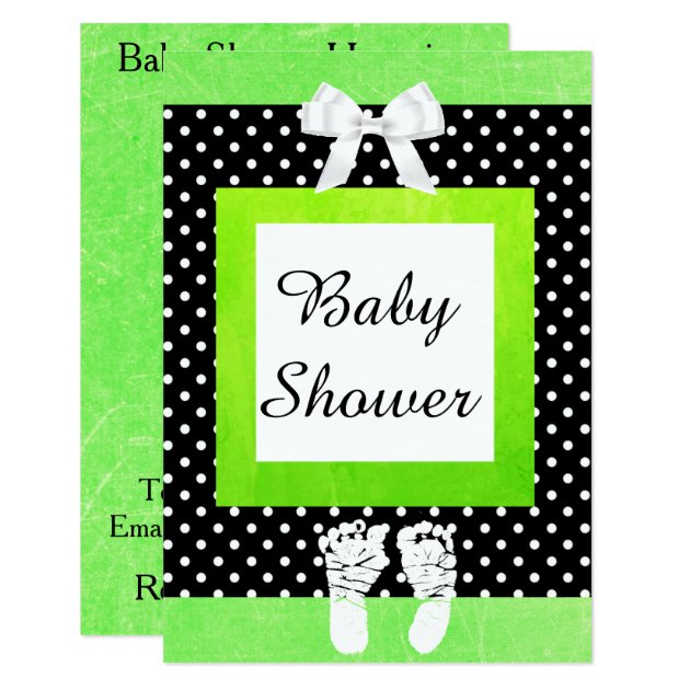 Lime Green & Black Polka Dot Baby Shower Invites