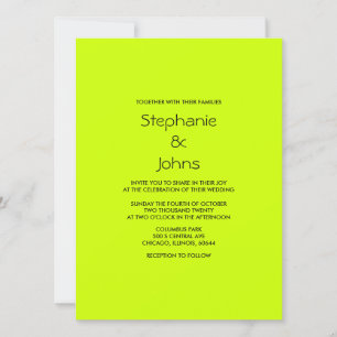 Lime Green Black Simple Minimal Colorful Wedding Invitation