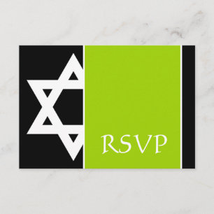 Lime Green Black Star of David Bar Mitzvah RSVP