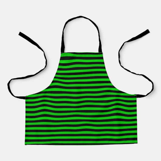 Lime Green Black Stripes Seamless Pattern Apron (Front)