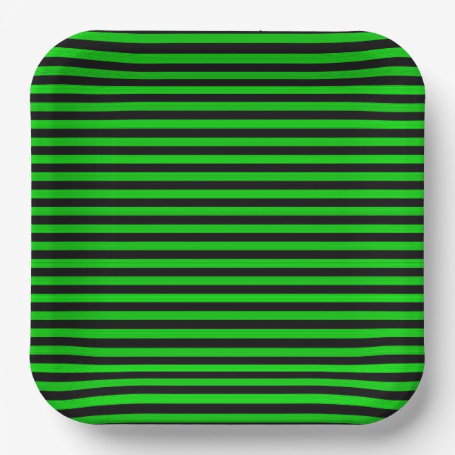 Lime Green Black Stripes Seamless Pattern Paper Plates (Front)