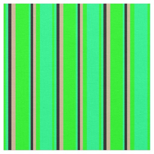 Lime, Green, Black & Tan Striped Pattern Fabric