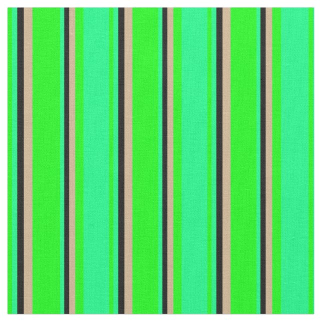 Lime, Green, Black & Tan Striped Pattern Fabric (Close Up)