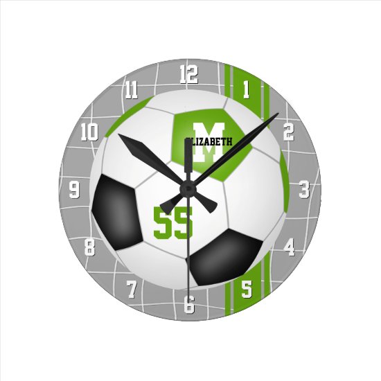 lime green black varsity stripes soccer player round clock
