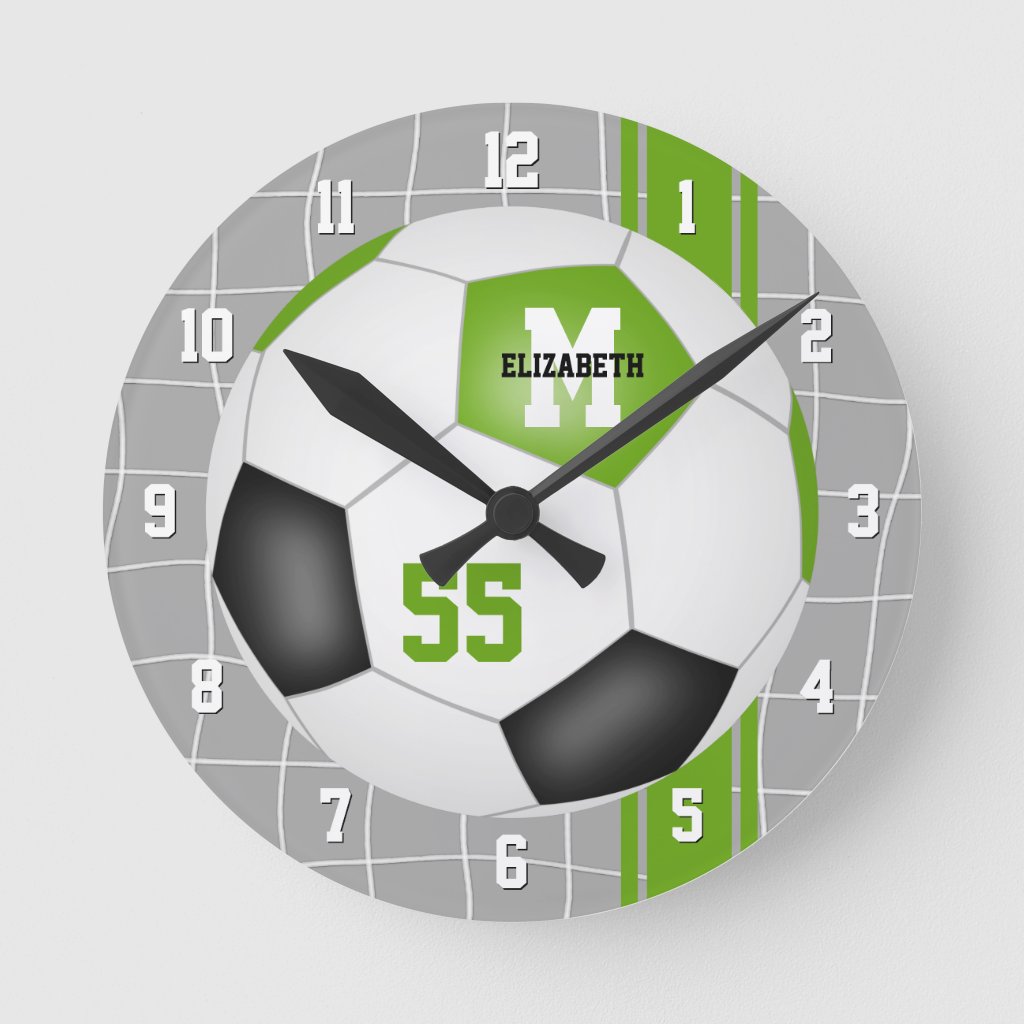 lime green black varsity stripes soccer player clock