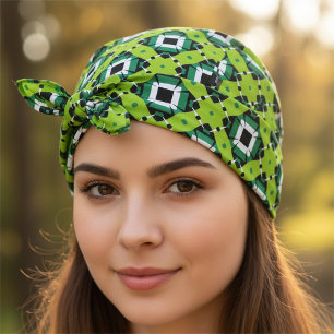 Lime Green Black & White Geometric Mosaic Pattern Bandana