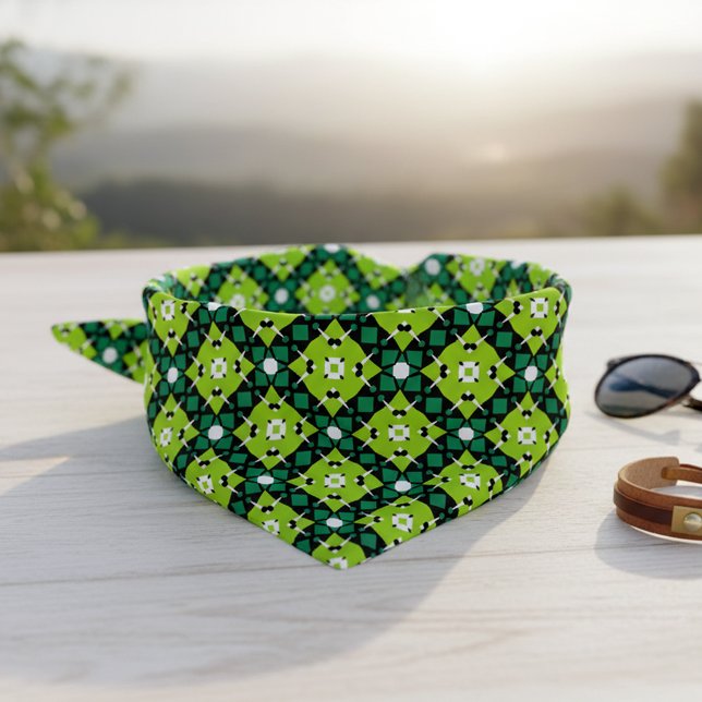 Lime Green Black White Geometric Retro Mod Pattern Bandana (Creator Uploaded)