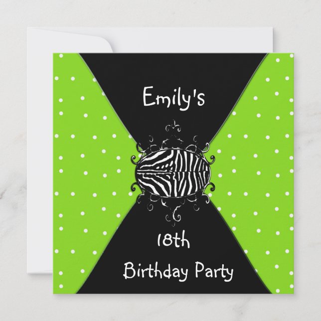 Lime Green Black White Invitation 18th Birthday (Front)