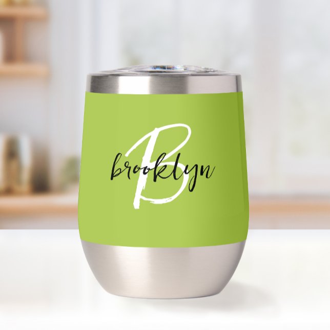 Lime Green Black White Monogram Thermal Wine Tumbler (Creator Uploaded)