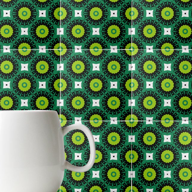 Lime Green Black & White Mosaic Geometric Pattern Ceramic Tile (Creator Uploaded)