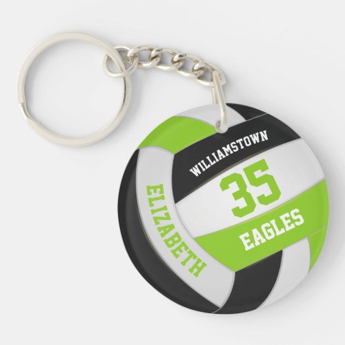 lime green black white team name volleyball keychain