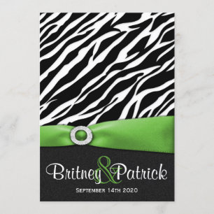 Lime Green Black White Zebra Wedding Invitations