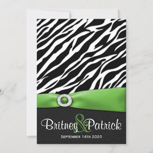 Lime Green Black White Zebra Wedding Invitations
