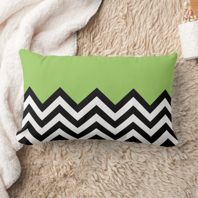 Lime Green Black White Zigzag Chevron Art Pattern Lumbar Pillow (Blanket)