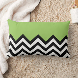 Lime Green Black White Zigzag Chevron Art Pattern Lumbar Pillow