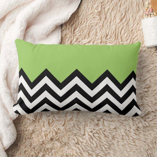 Lime Green Black White Zigzag Chevron Art Pattern Lumbar Pillow (Blanket)