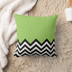 Lime Green Black White Zigzag Chevron Art Pattern Throw Pillow