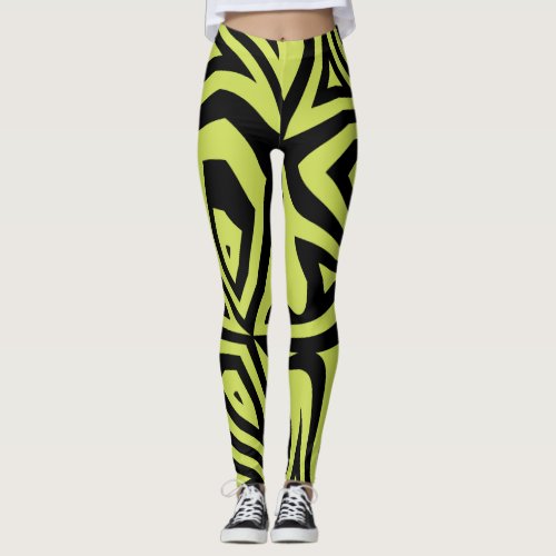 Lime Green  Black Zebra Stripes Womens Leggings