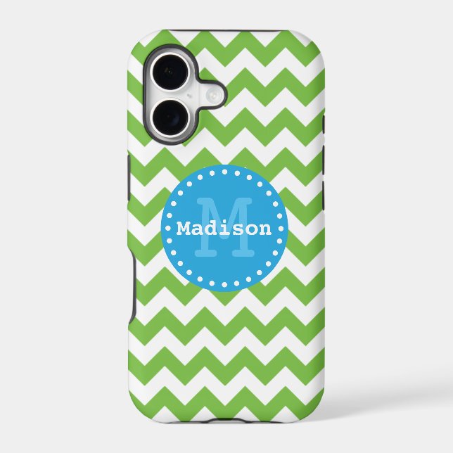 Lime Green Blue Chevron Zigzag Monogram Iphone Case (Back)