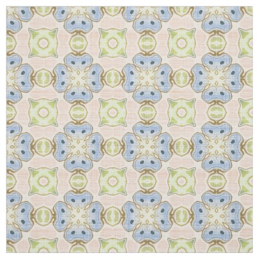 Lime Green Blue Coral Red Hip Ornate Art Motif Fabric