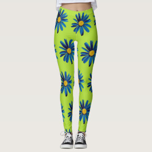 Lime Green & Blue Daisies Pop Art Leggings