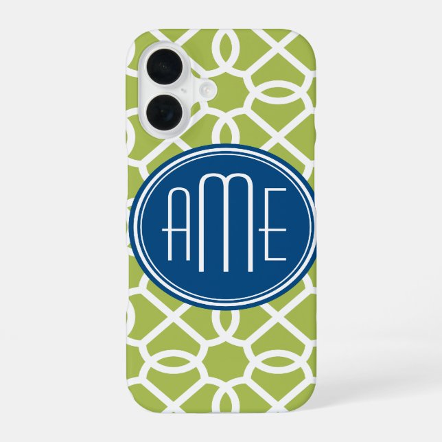 Lime Green & Blue Geometric Pattern Monograms Iphone Case (Back)