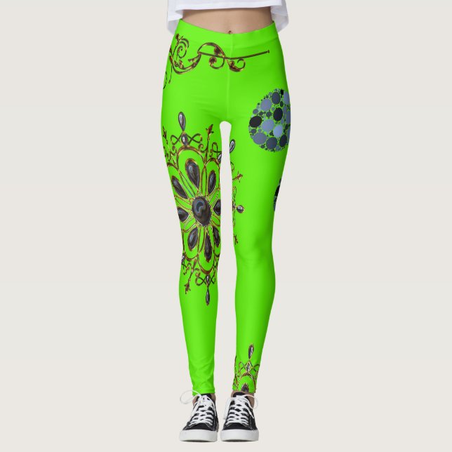 lime green blue gold long leggings (Front)