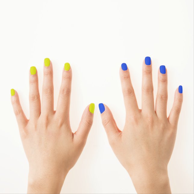 Lime Green Blue Modern Fun Minx Nail Art (Insitu - Hands)