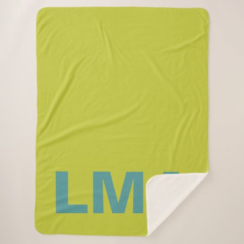 Lime Green Blue Monogram 3 Initials Sherpa Blanket