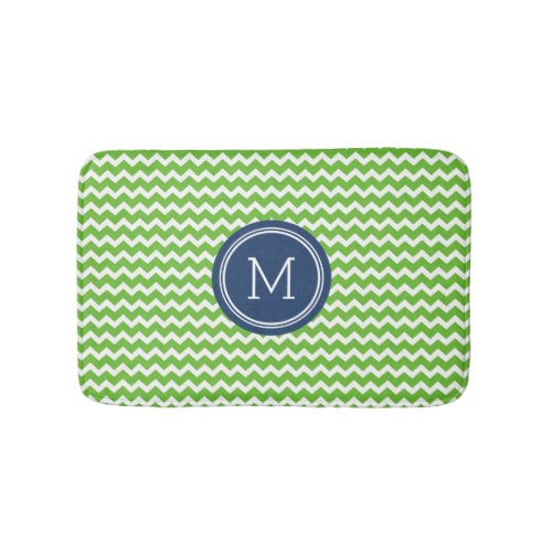 Lime Green Blue Monogram Chevron Stripes Bathmat
